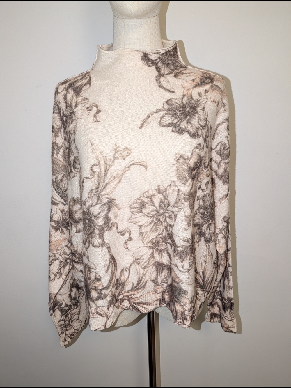 Pilcro Alani Floral 100% Cashmere Mock Neck Sweater